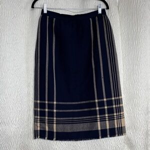 VTG Madawaska Weavers Canada Handwoven 100% Wool Skirt, Blue/Cream-Size 12
